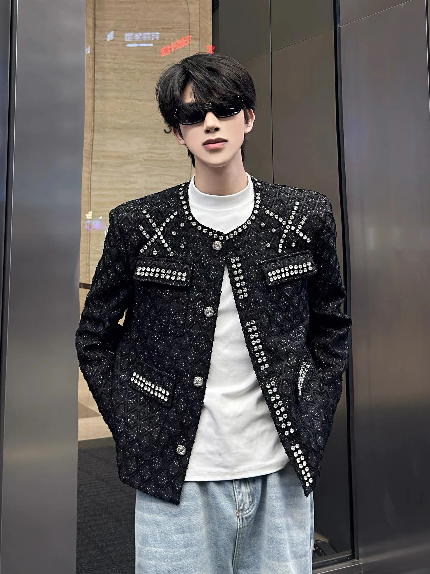 سترات رجالية راقية شهم 2025 معطرة صغيرة فضفاضة مريحة معطف عصري بلايز ذكر أنيق وسيم الماس معاطف طويلة الأكمام #2