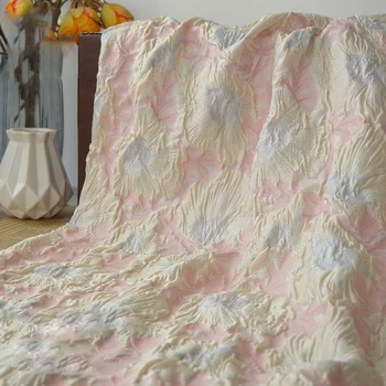 Çiçek Pilili Kabarcık Kabartmalı Iplik Boyalı Jakarlı Kumaş Kızların Zarif Elbise Ceket Çanta Diy Dikiş Kumaş 45 cm x 150 cm