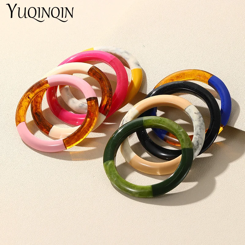 Trendy Vintage Colorful Resin Bangles For Women Geometric Round Bangles Bracelet Charm Retro Simple Elegant Hand Fashion Jewelry