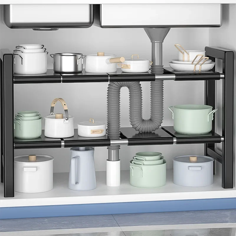 Under Sink Shelf Cabinet Shelf Storage Rack Multifunctional Pot Rack Storage Shelves Kitchen