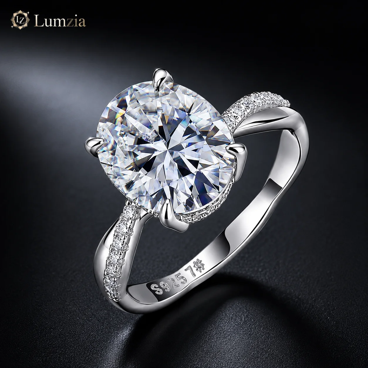 5CT Oval Cut Moissanite Engagement Ring Four Prong Twisted Band S925 Sterling Silver D Color VVS1 GRA Certified Gift for Women