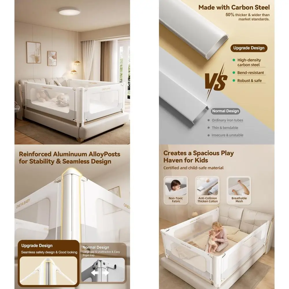 Bed Rail for Toddlers, Thickened & Reinforced Toddler Bed Rails with Double Child Lock, Upgraded Kids Baby Bed Rail Guard/Bed Si