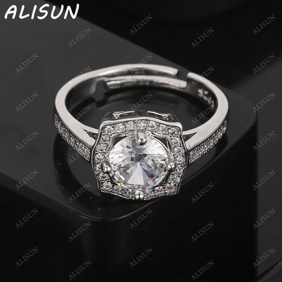 

ALISUN 925 Sterling Silver Zircons Square Open Ring For Women Men Fashion Jewelry Charm Grace Noble Wedding Accessories