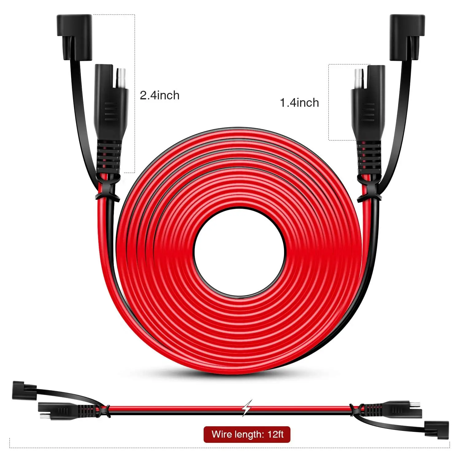 Nilight 2PCS 12FT SAE to SAE Extension Cable 16AWG 2 Pin Wire Cord Harness with 12V-24V DC Quick Connect Disconnect Connector with Dust Cap