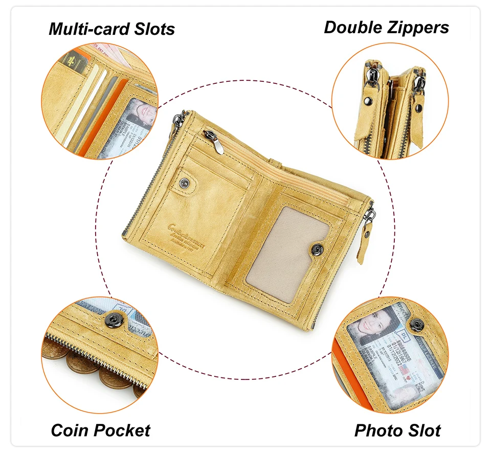 CONTACT'S Mode Dame Echtes Leder Brieftasche Frauen Foto Slot Karte Halter Brieftasche Weibliche Reise Datum Familie Geschenk Geldbörse – Detail 8