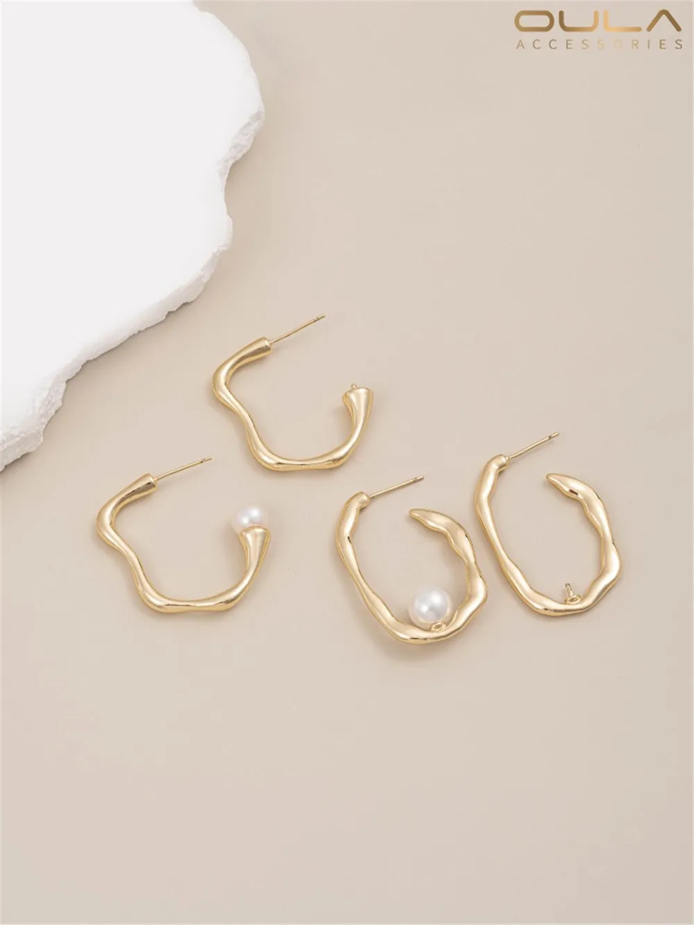 S925 Silver Needle 14K Bag Gold Color Semi-perforated Bead Studs with Open Loop C-shaped Earrings Handmade Diy Earrings