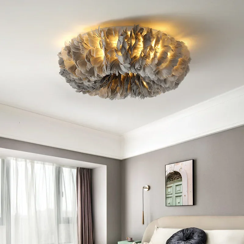 Nordic Anhänger Lampe Feder Moderne Schlafzimmer Kunst Mädchen Wohnzimmer Schlafzimmer Kreative Leuchte Led Restaurant Hängen Licht