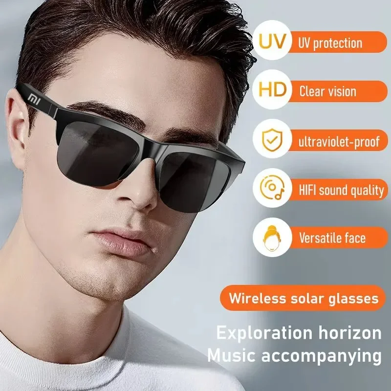 Xiaomi نظارات بلوتوث سماعات 2025 الإصدار الجديد، نظارات مع وظيفة سماعة الأذن سماعات ميكروفون ذكية تعمل باللمس مقاومة للماء