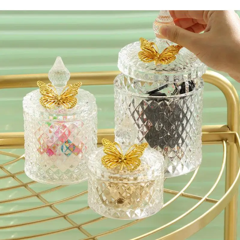 Golden Crystal Glass Candy Jar Exquisite Storage Box Jewelry Small Object Container Crafts