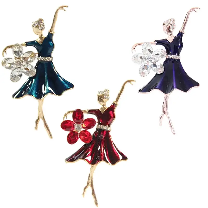 Exquisite Crystal Ballet Dancer Brooches Jewelry Pins For Lady Elegant Women\'s Brooch Pin Decorative Suit Clothing Badges