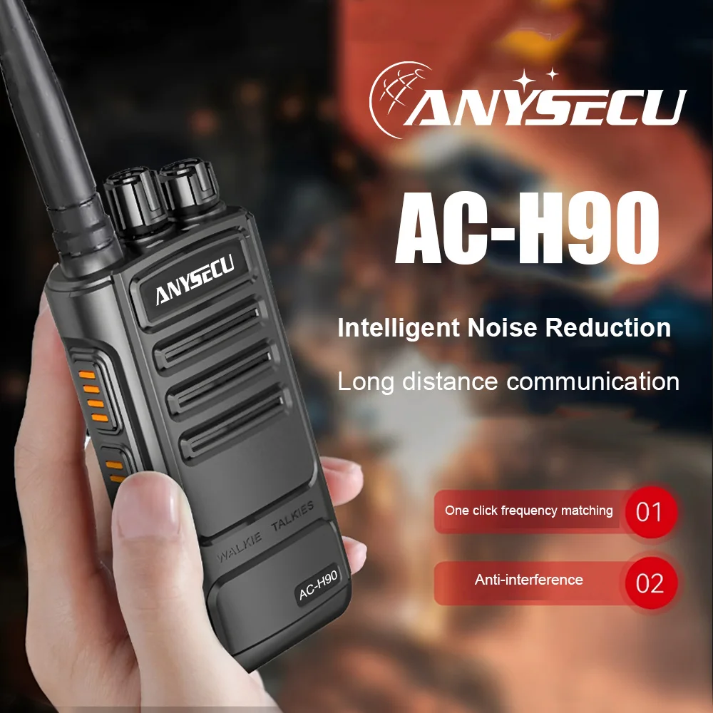 ANYSECU AC-H90 2800 mAh 10 W Hochleistungs-Walkie-Talkie, 16 Kanäle mit Scanfunktion, Frequenzanpassung mit einem Klick