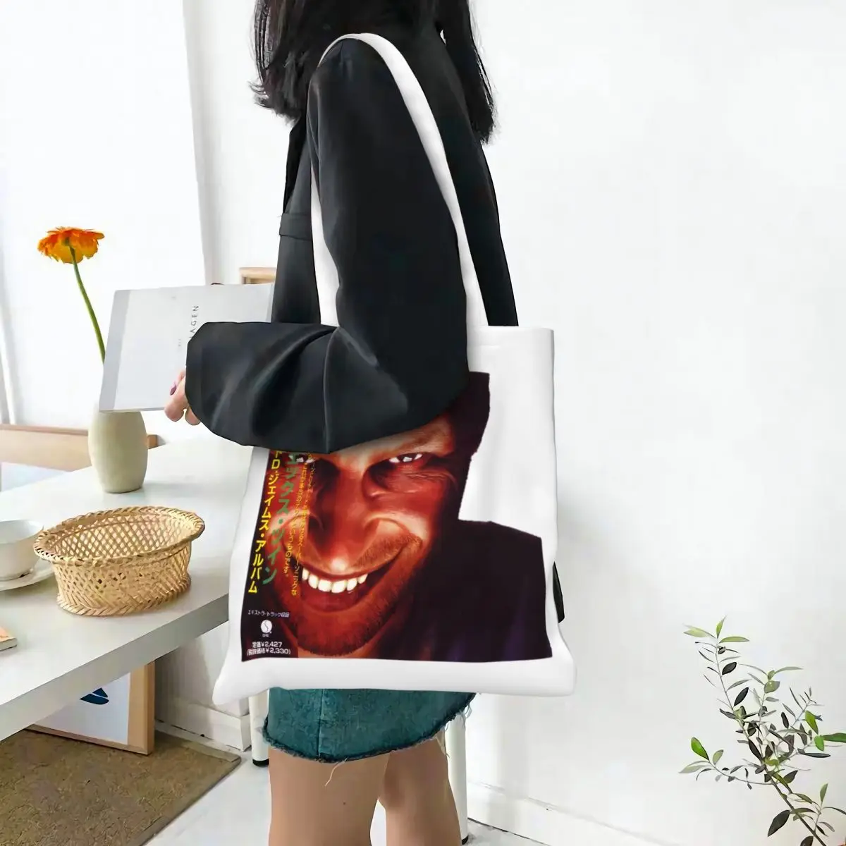 Aphex Twin Richard D Canvas Tote Handbag Grocery Bags Large Capacity Shopper Bags for Unisex