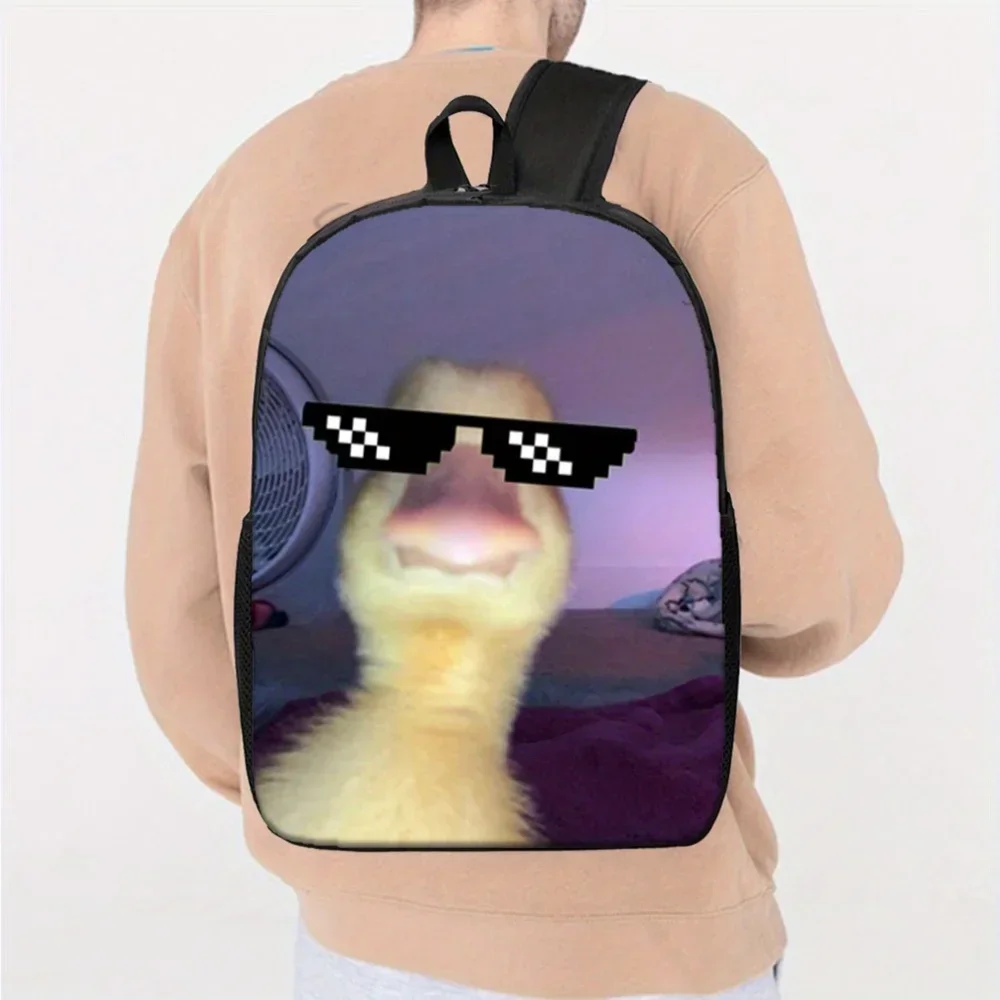 Custom Bag Lightweight Backpack | Fun Duck And Pixel Glasses Design - Adjustable Shoulder Strap, Zipper Closure, Machine Washabl