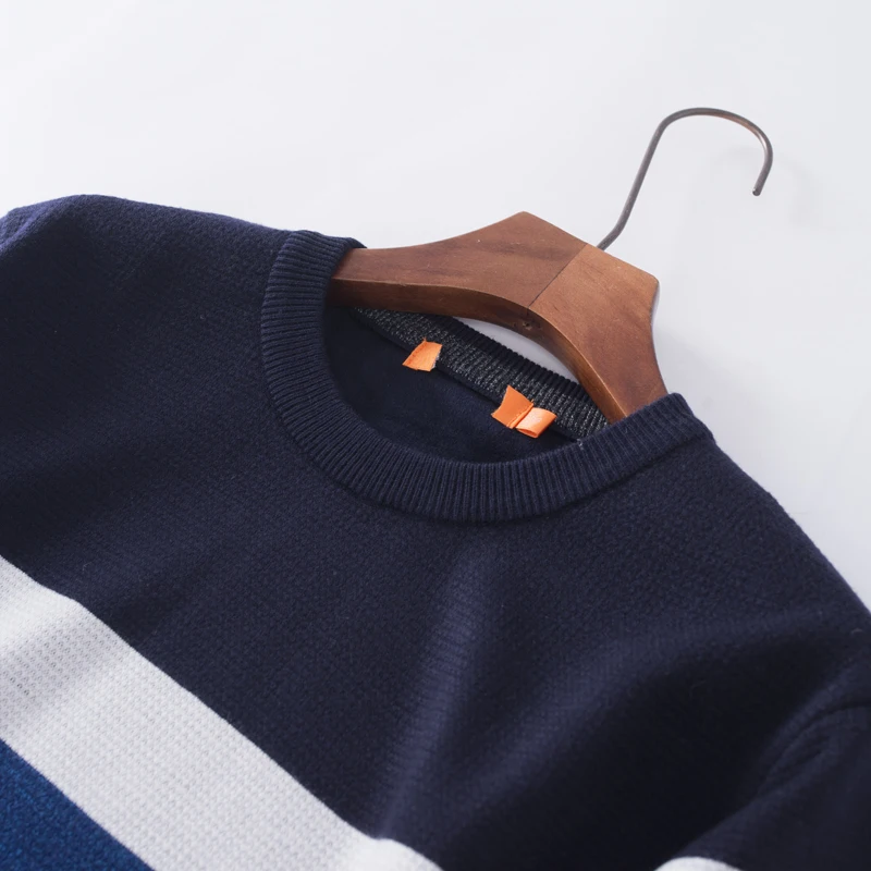 

Утепленный флисовый свитер с круглым вырезом, вязаный, в стиле колор-блок, теплый зимний базовый слой из пряжи для мужчин, модный городской стиль