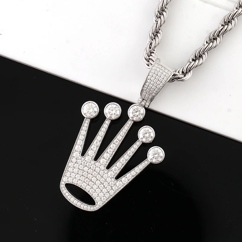 Abalorio de corona de oro blanco de 10K de Provenza, diamantes redondos de moissanita Ice Out Def VVS, uso diario para hombres, joyería de Hip Hop, fiesta de aniversario