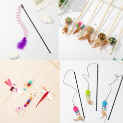 New Cat Tassel Fun Stick for Fun and Interactive Cat Toys Multiple Pet Supplies Wand Feather Rod with Bells 1PCS Random Color