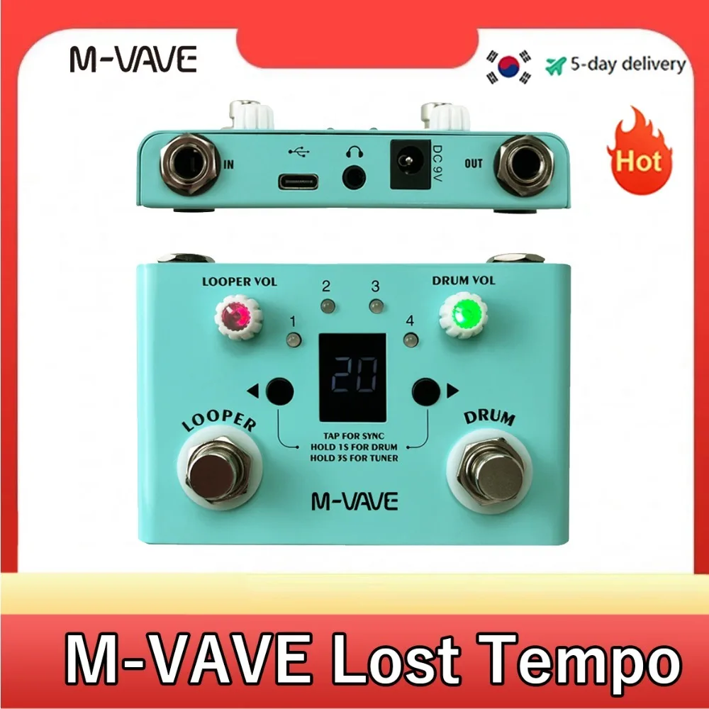 

M-vave Lost Tempo V2 Drum Machines & Looper Pedal Built-in 30 Drums 11 Mins Recoding Time High Precision Tuner