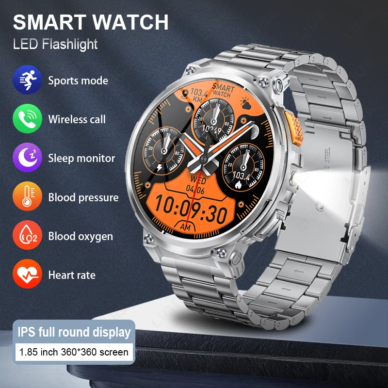 LIGE New 730mAh Larger Battery Men Smart Watch With LED Flashlight Watches Military Outdoor Sport Smartwatch Man For Android IOS