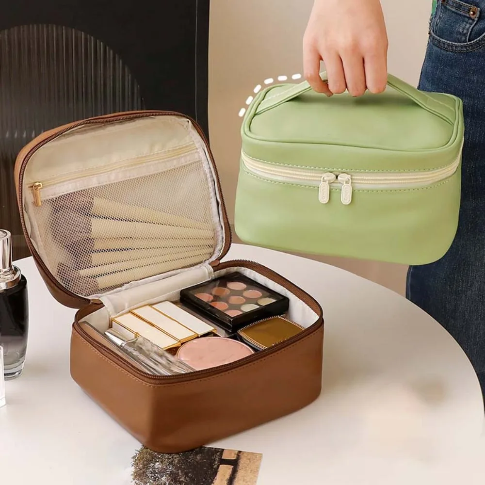 Polyester PU Cosmetic Bag Large Capacity Three-dimensional Make Up Pouch Bag Green Anti-splash Water Pouch for Make Up Kit Women