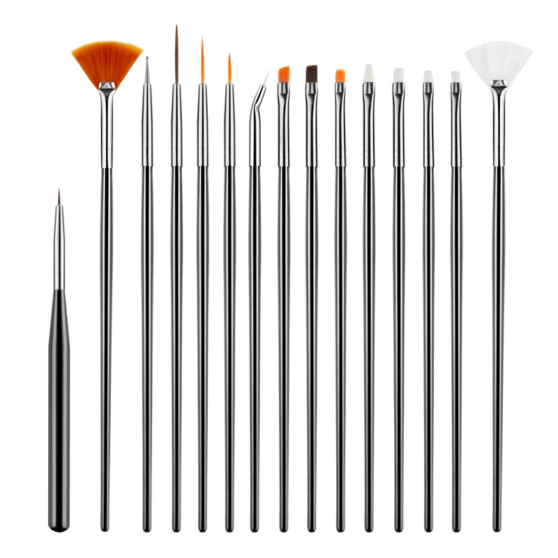 8/20Pcs Nail Art Brush Design Tip Painting Drawing Carving Dotting Pen FlatFan Liner Acrylic Gel UV Polish Tool Manicure