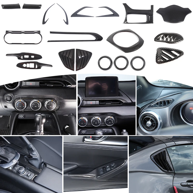 

For Mazda MX-5 ND 2016-2026 ABS Carbon Fibre Interior Kits Dashboard Console AC Air Vent Gear Shift Panel Cover Trim Stickers