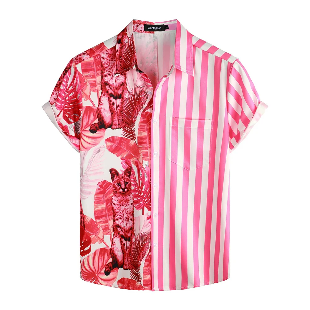 Summer Men's Stripe 3D Print Casual Breathable Hawaiian Shirts Fashion Men Tops Beach Short Sleeve Blouse Vacation Street Shirt