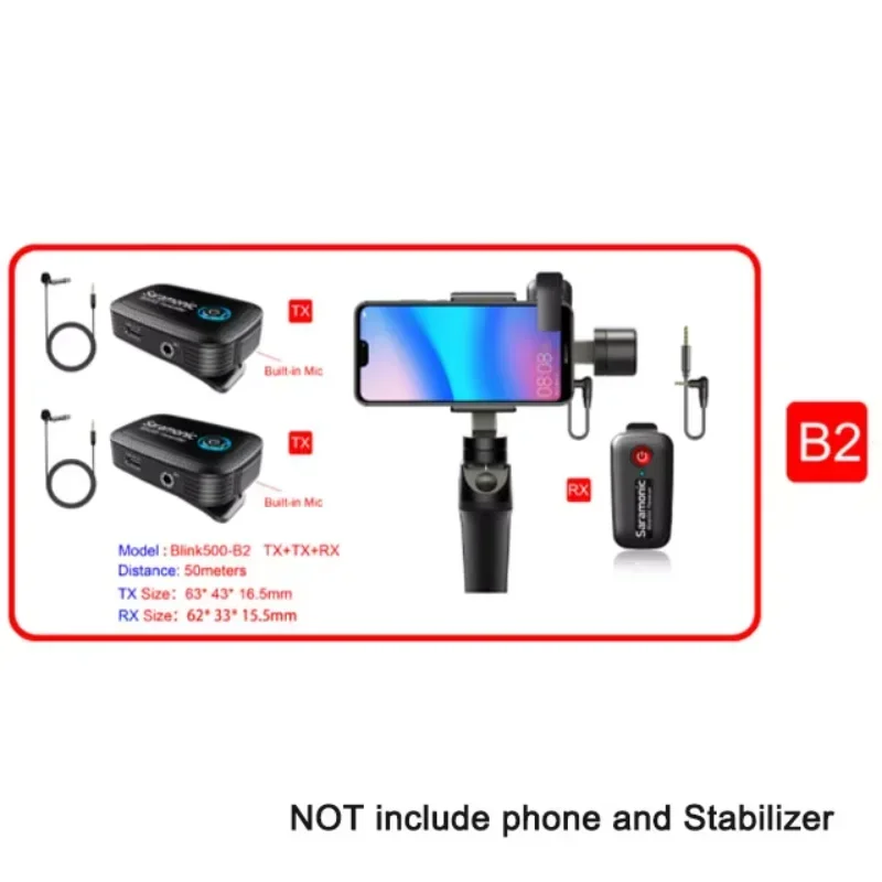 2026 Saramonic Blink500 B2(TX+TX+RX) Ultracompact 2.4GHz Dual-Channel Wireless Microphone System With Lavalier Audio Interview