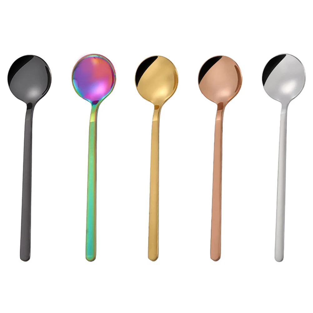 

6 pcs 17.4Cm Stainless Steel Coffee Spoon Round Mirror Polish Long Handle Stirring Spoon For Tea Dessert Home Restaurant Bar Use