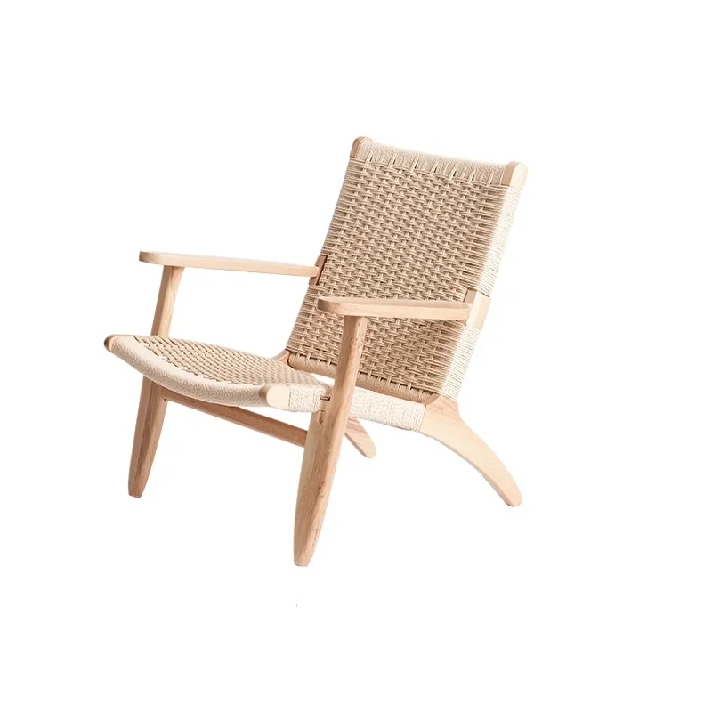 

Log color Danish medieval chair r ash wood handmade rope single leisure chair