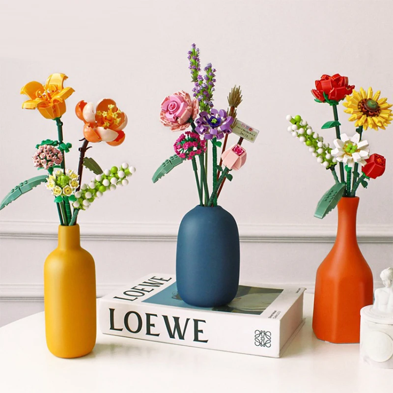

Rose Sunflower Flower Bouquet Building Block Set Artificial Flower Building Set Home Office Decor Valentine's Day Gift For Girl