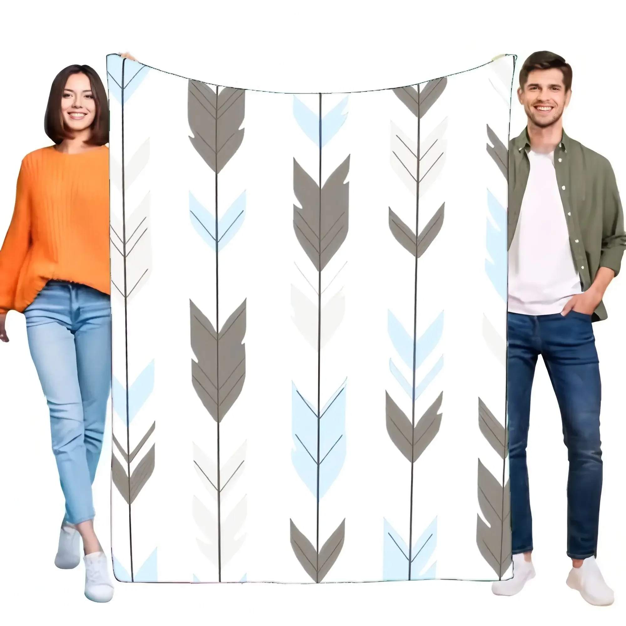 

Soft Cozy Flannel Fleece Throw Blanket with Modern Arrow Geometric Pattern in Grey Blue White for Bed Sofa Living Room Lightweig
