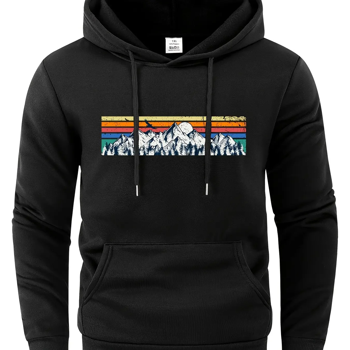 

Mountain Print Plus Size Hoodies For Men Graphic Hoodie With Kangaroo Pocket