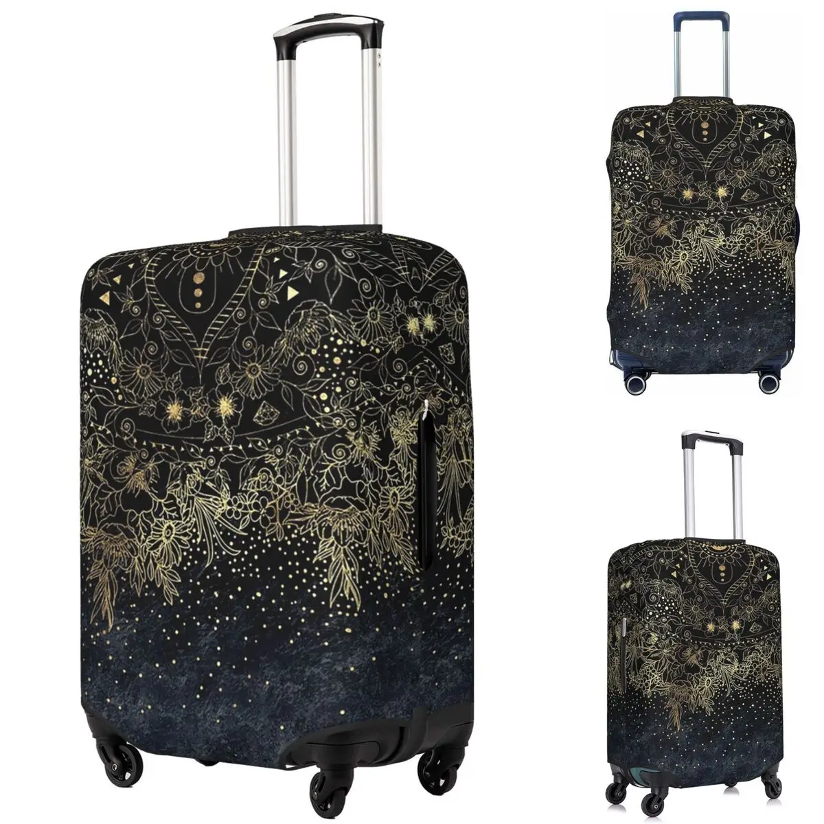 

Blue Gold Mandala Floral Suitcase Cover Protection Elastic Travel Luggage Protector Covers for 18-32 Inch