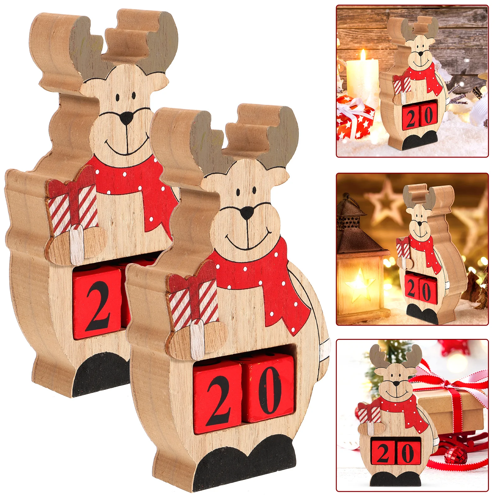 

2 PCS Wooden Ornaments Holiday Countdown Blocks 24 Advent Calendar Xmas Table Centerpiece Christmas Tree