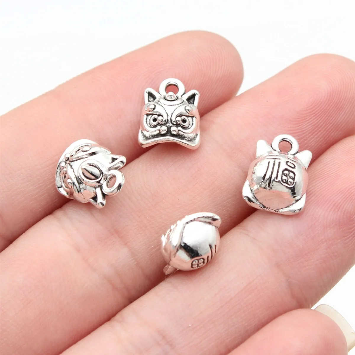 10pcs 11x8.9x7.3mm Antique Silver Color Chinese Style Lion Dance Charms Pendant DIY Jewelry Findings Supplies