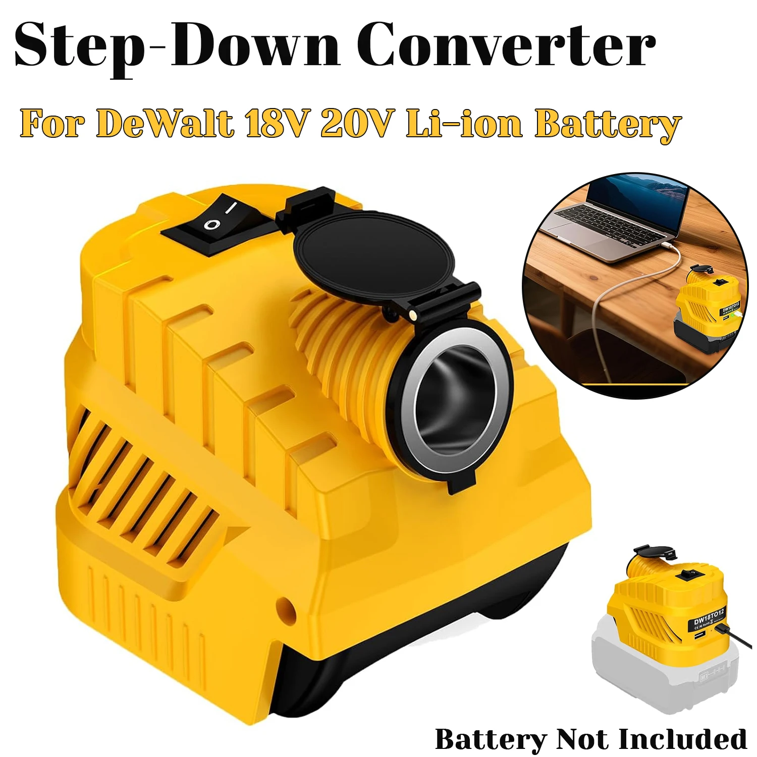 Conversor de Tensão 240W 20V para 12V para Bateria Dewalt 20V 20A com Carregamento Rápido QC3.0 PD para Brinquedos DIY, LED e Caixas de Som