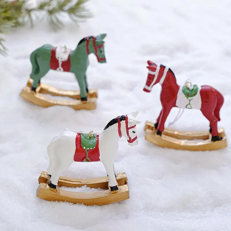 Christmas Hanging Horse Figurines Resin Rocking White Horse Ornament  Christmas tree Resin Pendants Christmas Tree Decorations