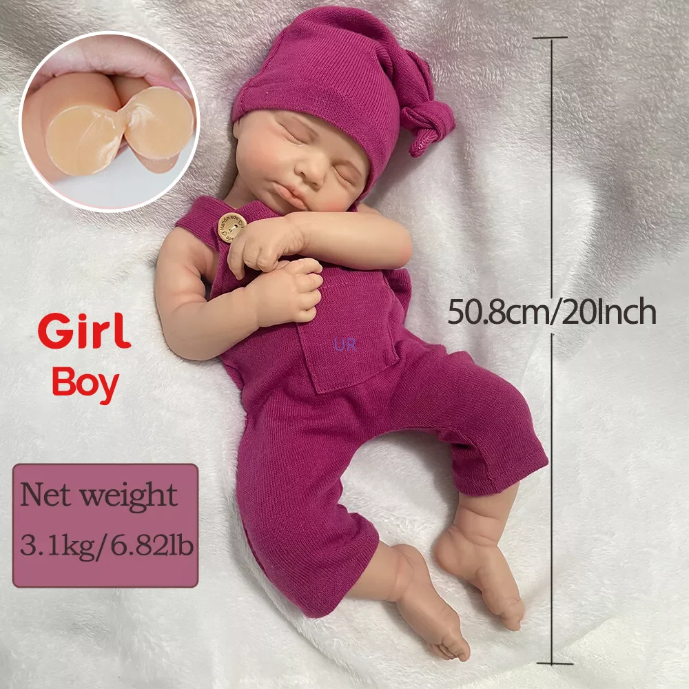100% 전신 실리콘 아기 루루 귀여운 아름다운 페인트 부드러운 가짜 실물 같은 소년 소녀 인형, 어린이 크리스마스 선물, 20 인치