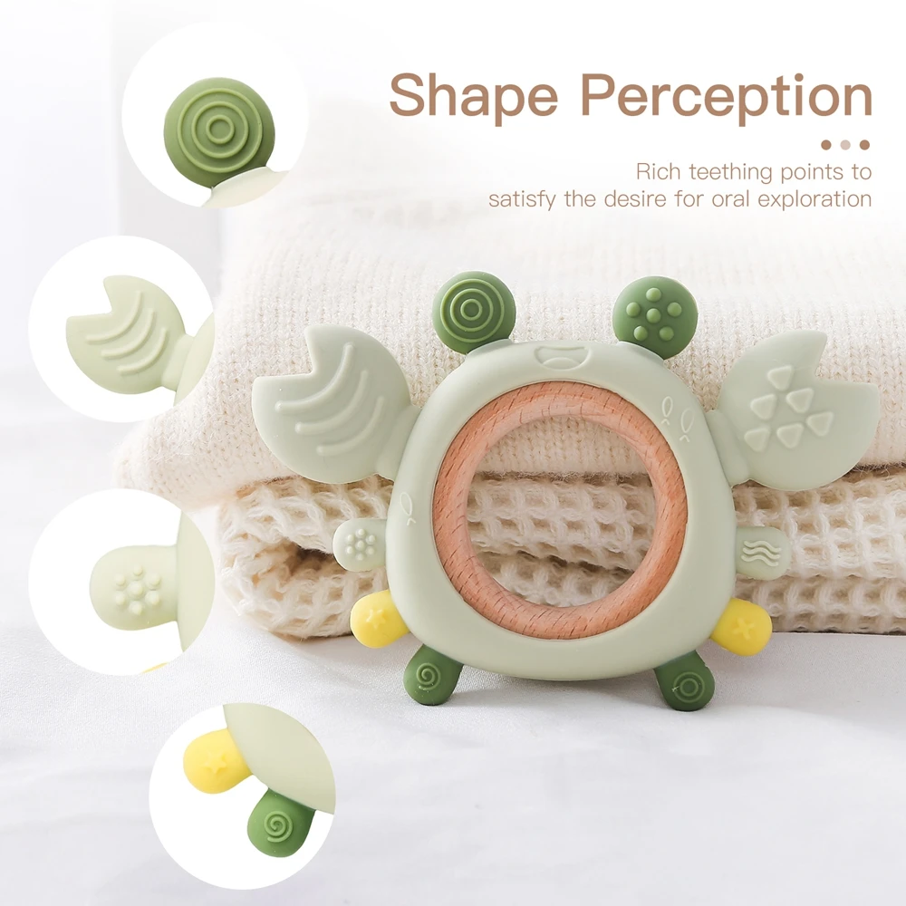 Silicone Baby Teether Baby Toys 0 to 6 Months BPA Free chewing Teething Toys Crab Wooden Ring Teether Reborn silicone Baby toys