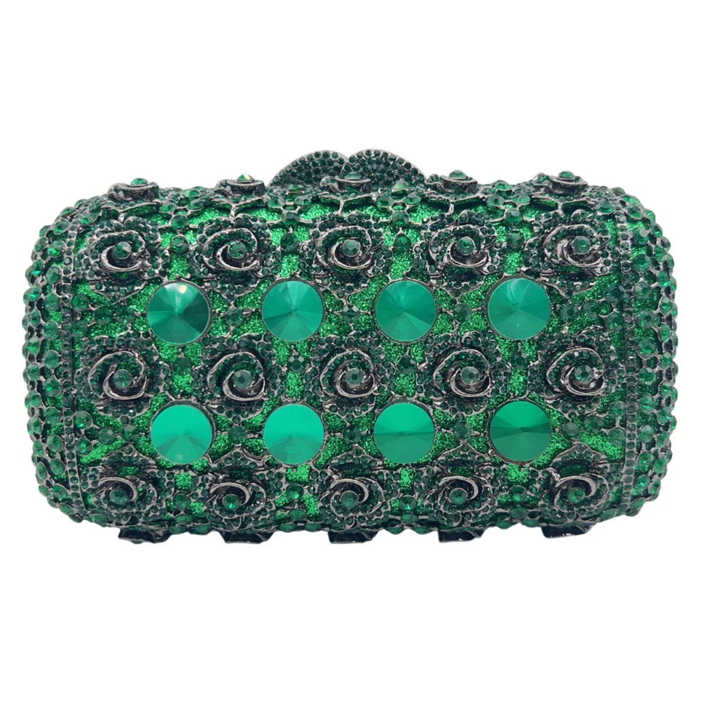 WHTUOHENG Green Rhinestones Evening Clutches Handbags Women Crystal Dinner  Bags Bridal Wedding Stones Party Clutch Purse Bags
