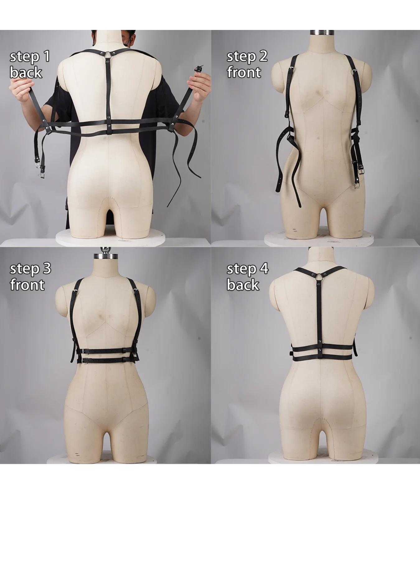 حزام قفص الجسم من جلد البولي يوريثان الأسود للنساء - حزام خصر فاسق قابل للتعديل مع تفاصيل إبزيم #6