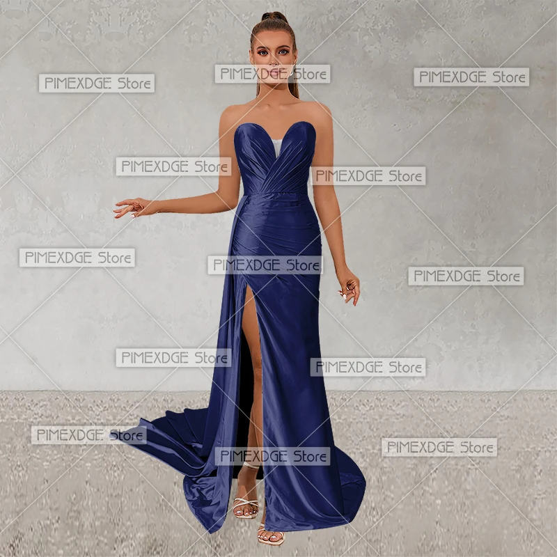 

Satin Banquet Dresses Cold Shoulder Mermaid Trailing Split Evening Dresses for Banquet Party Prom Cocktail Dresses 486