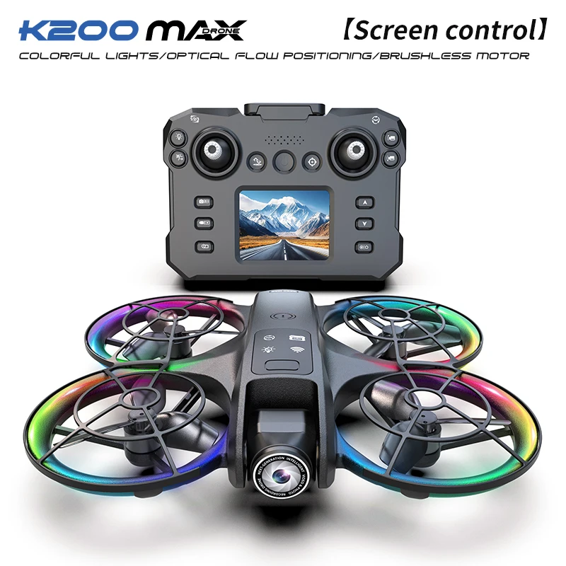 2025 New K200max Mini Drone With Screen 4K Hover Camera Pocket Coloful Lighting Dron Rc Plane Quadcopter RC Gift For Kid