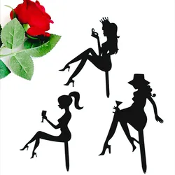 Ins High Heels Girl Happy Birthday Cake Topper Black Acrylic Birthday Party Cupcake Topper Girl Wedding Cakes Dessert Decoration