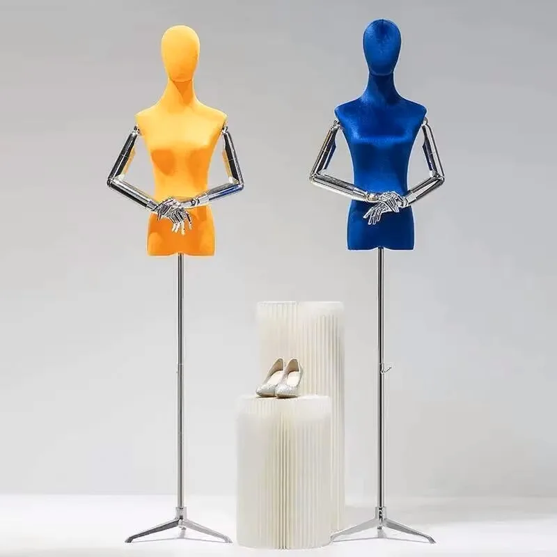 

with Velvet Mannequin for Display Women's Clothing Female Mannequin Rack Props High-end Half-length Mannequins Window Metal Base