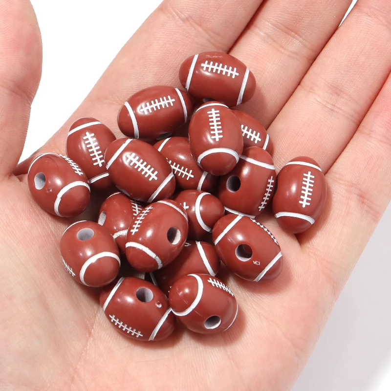 50 Teile/los Sport Rugby Perlen Acryl Ball Perlen Große Loch Spacer Perlen Für Die Herstellung Von Armband Halskette DIY Handwerk Schmuck Liefert