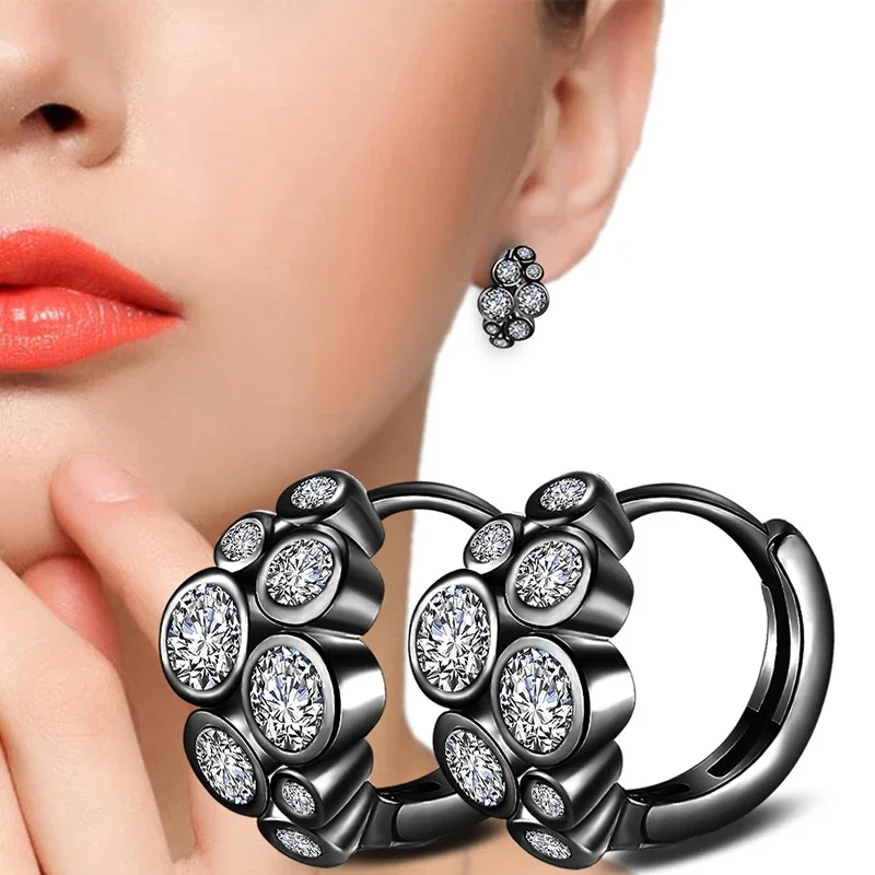 Luxury Shiny Hoop Earrings Black/White Crystal Zirconia Stone Small Huggies Charming Ear Piercing Jewelry For Women Gifts