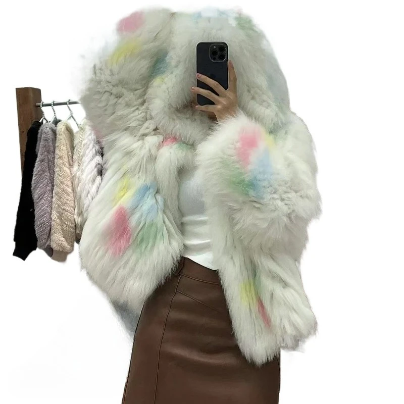 Fall Winter Versatile Lazy Wind Super Thick Imitation Fox Environmentally Friendly Thickened Fur Integrated Hooded Fluffy Jacket