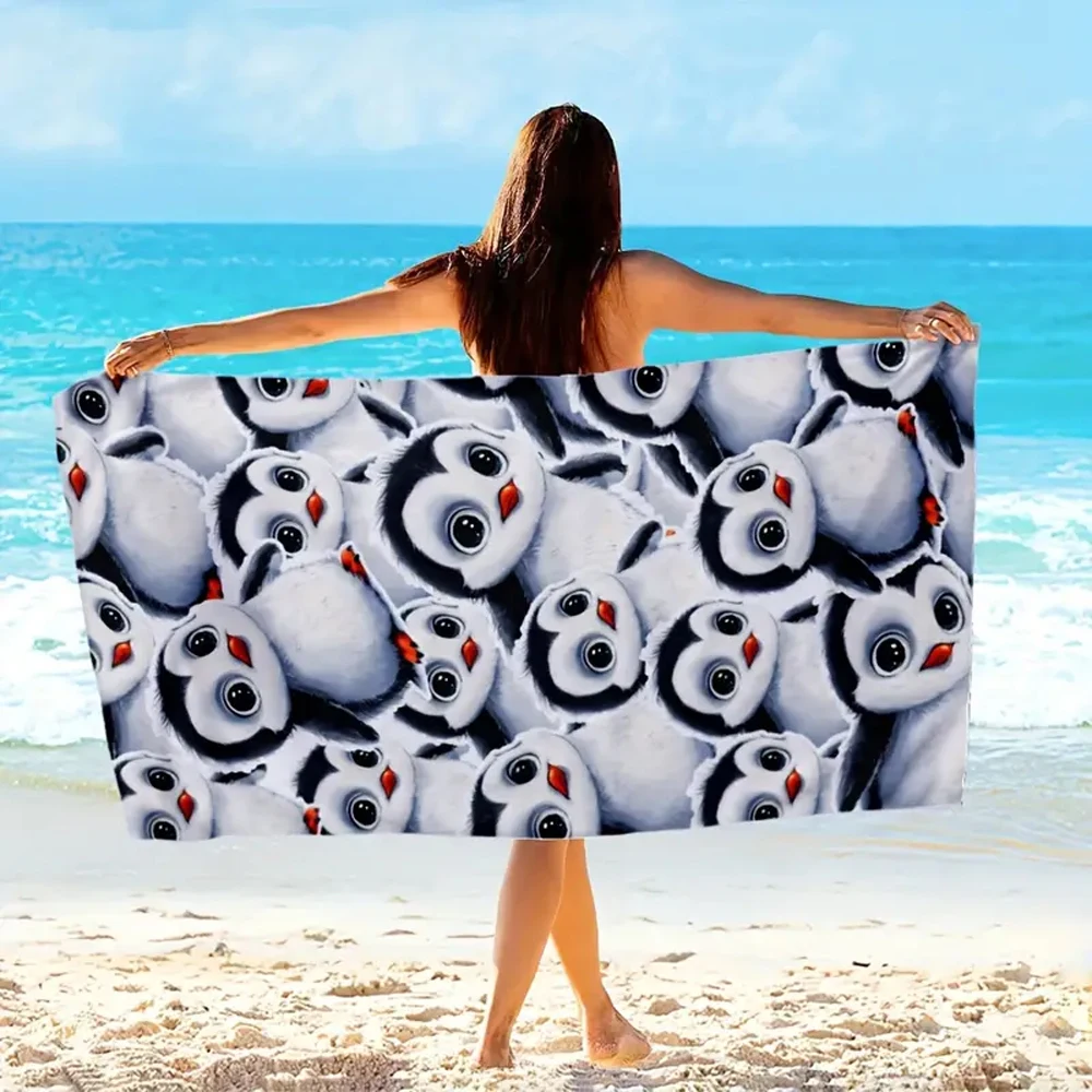 

Penguin Pattern Beach Towel, Digital Printing Thin Quick-Dry Anti-Sand Microfiber Lightweight for Swim Yoga Travel Gym Gift
