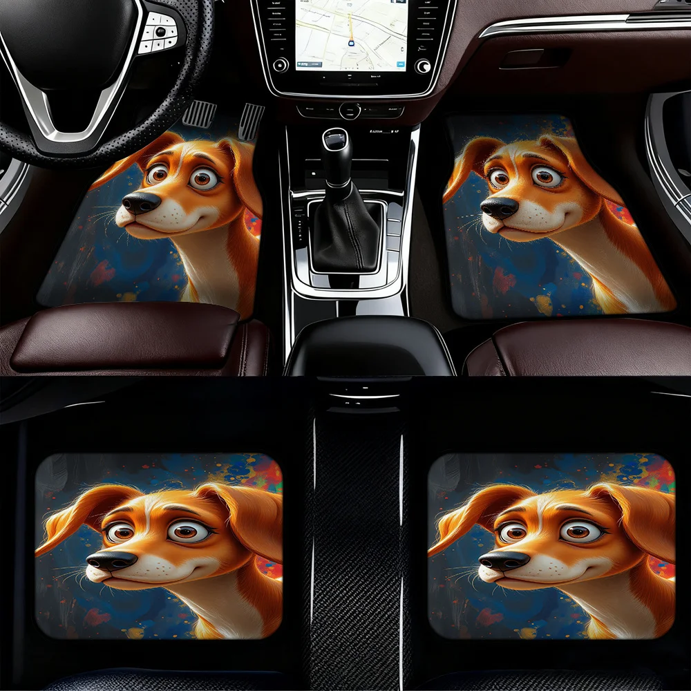 4pcs Auto Mats Featuring Colorful Dog Portrait Pattern For Hatchbacks Or Crossovers, Including Cleaning-Friendly Surfaces And Ne
